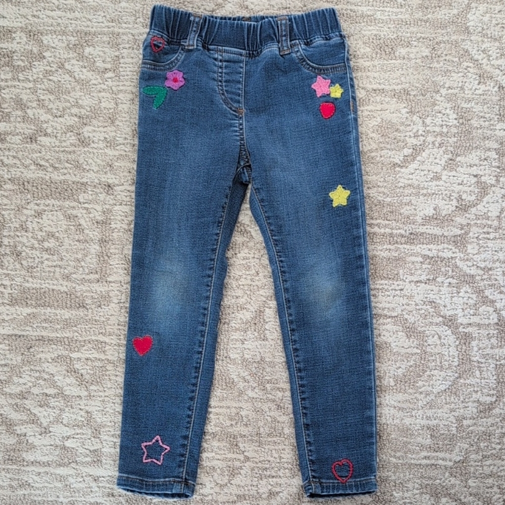 Boden 5Y 110cm Blue Jeans with Colorful Embroidery
